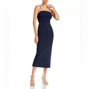 Cinq à Sept Judy Ruched Navy Blue Cocktail Party Sleeveless Midi Dress Size 6